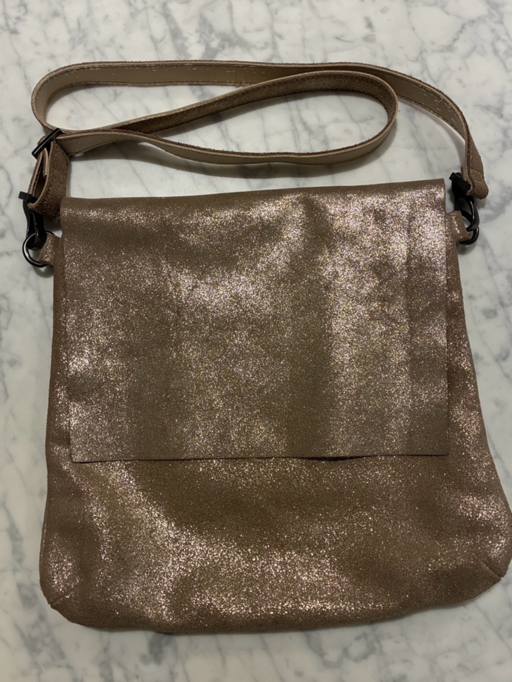 Sarah Pacini Metallic Taupe Glitter Crossbody Bag